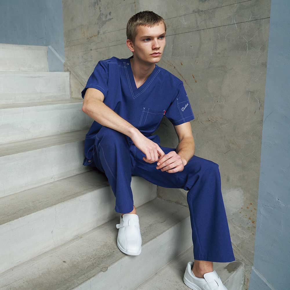 ディッキーズ] スクラブ メンズ 男性 ダブルステッチ デニム風 医療